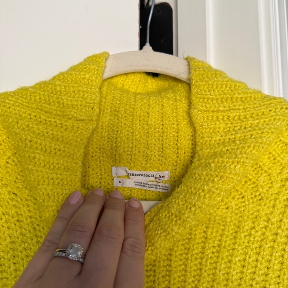Anthropologie Bright Yellow Cowl Neck Sweater Knit Pullover - Picture 2 of 4